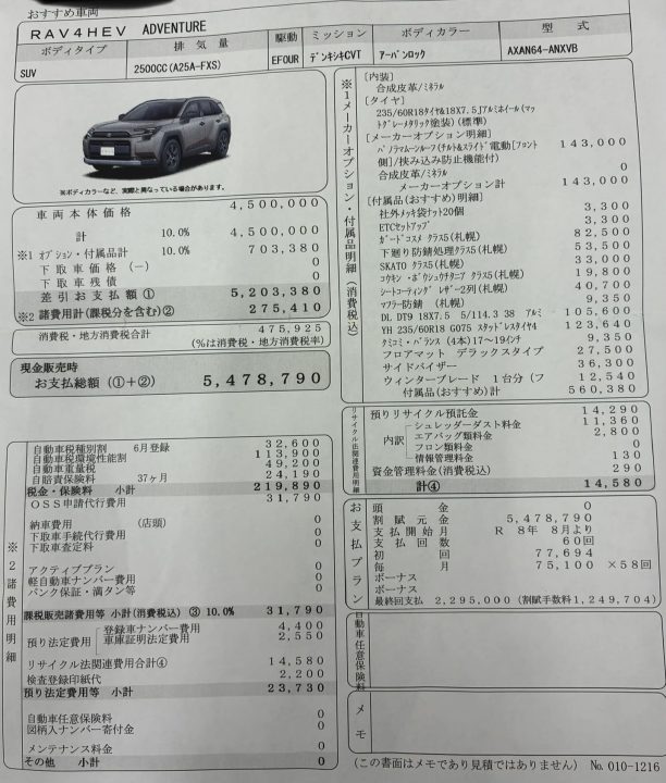 新型RAV4 見積書